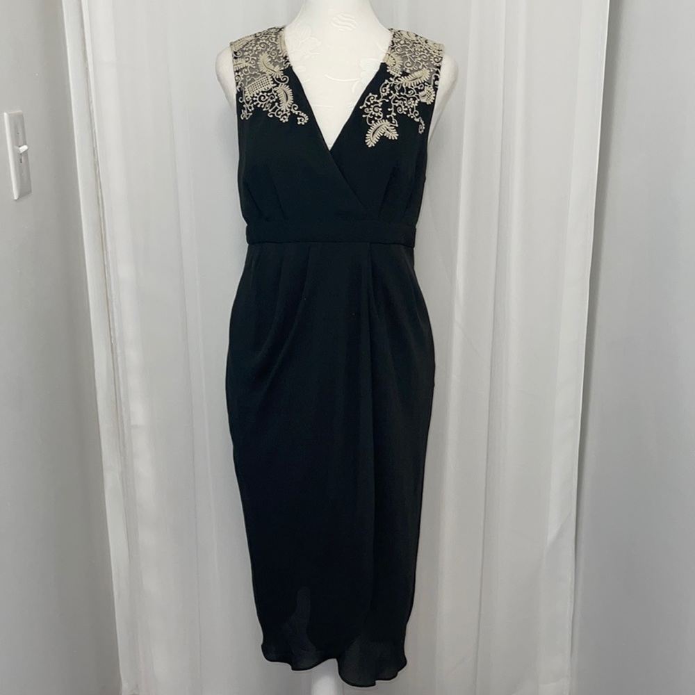 Meadow Rue SIZE6 Black & Cream lace rayon dress.